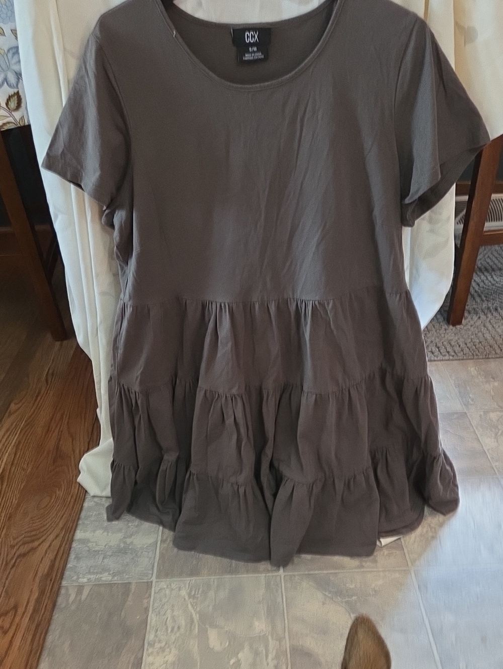 Army Green Tiered Short-Sleeve Mini Dress